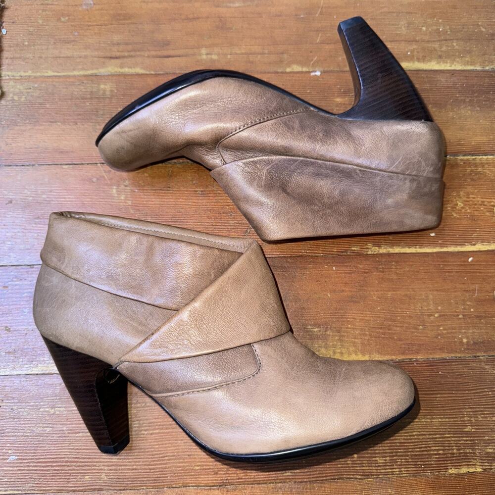Y2K Brown Leather Ankle Boots Stacked Heel Retro 70s Fairy 9 - Picture 7 of 8